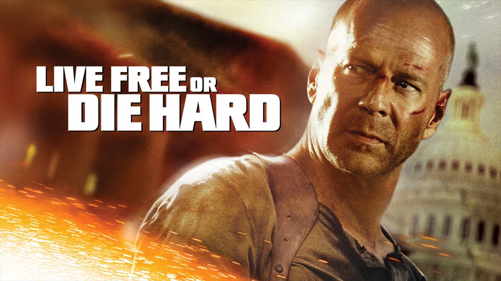 For decorative purposes only. A movie poster for Die Hard 4 depicting John McClane getting set to protect the security of America.